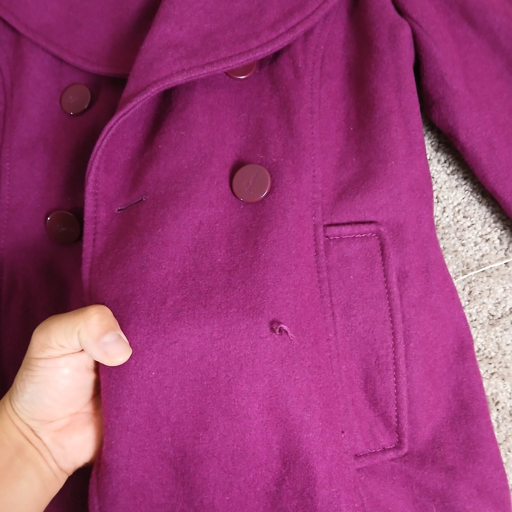 GUESS Womens Magenta Purple Double Breasted Pea Coat Leopard Print Lining - Picture 5 of 16
